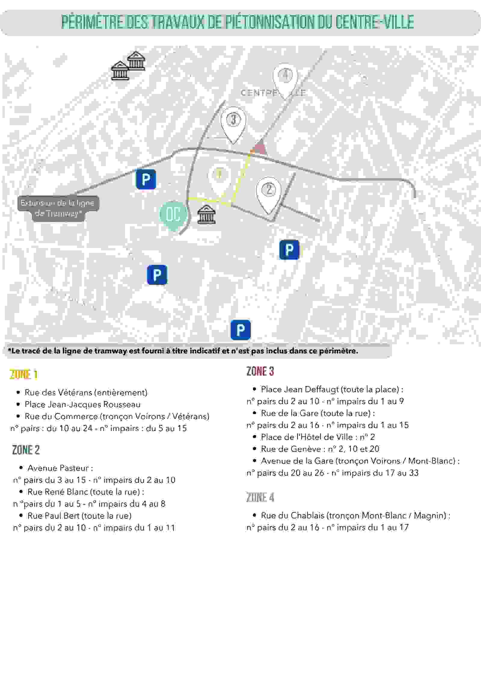 périmètre des travaux de la piétonnisation du centre-ville d'Annemasse