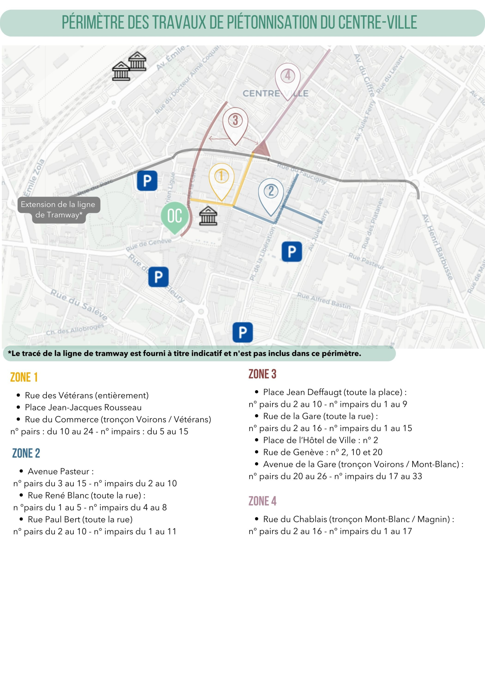 périmètre des travaux de la piétonnisation du centre-ville d'Annemasse